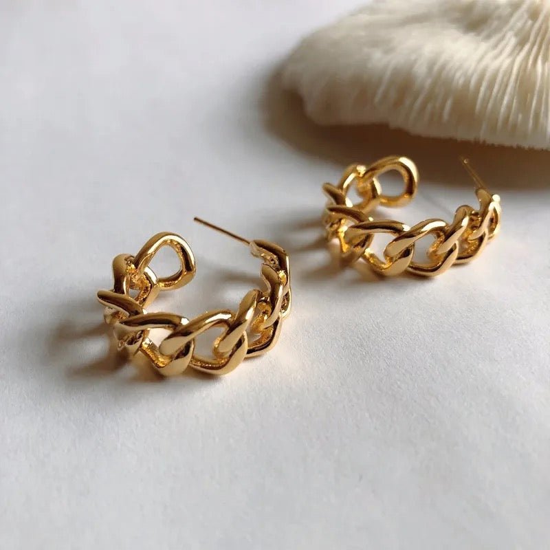 18k Gold Filled Chain Huggie Hoop Earrings - Jewellery Hut