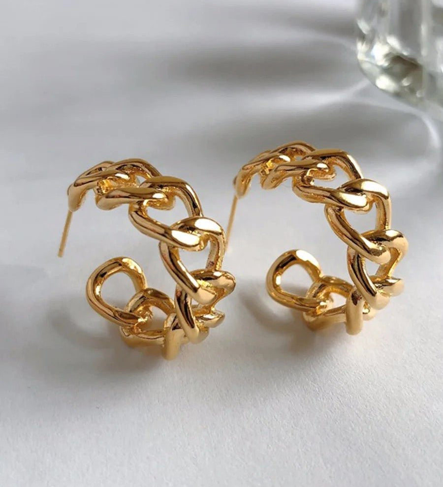 18k Gold Filled Chain Huggie Hoop Earrings - Jewellery Hut