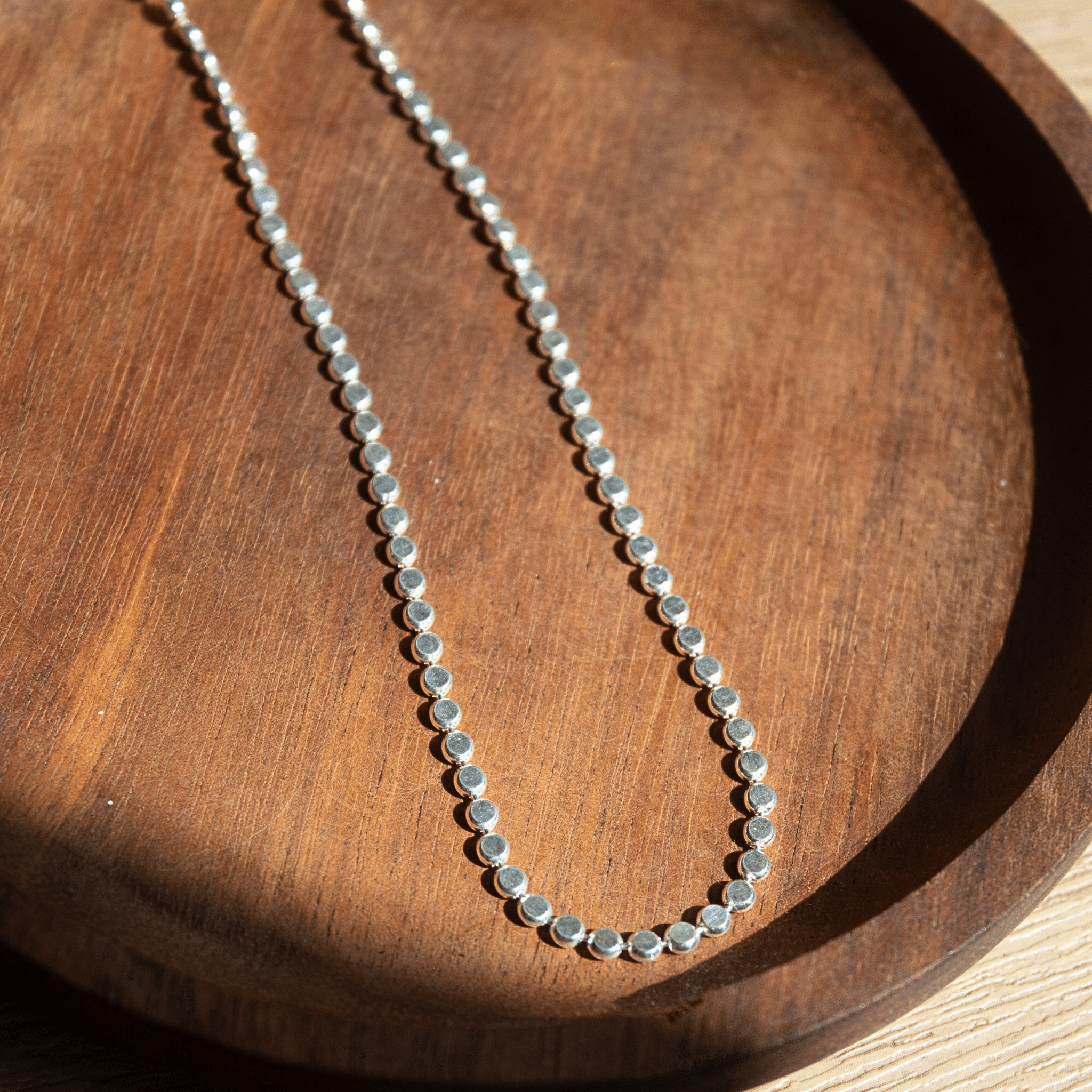 Sterling Silver Flat Beaded Chain Necklace - Jewellery Hut