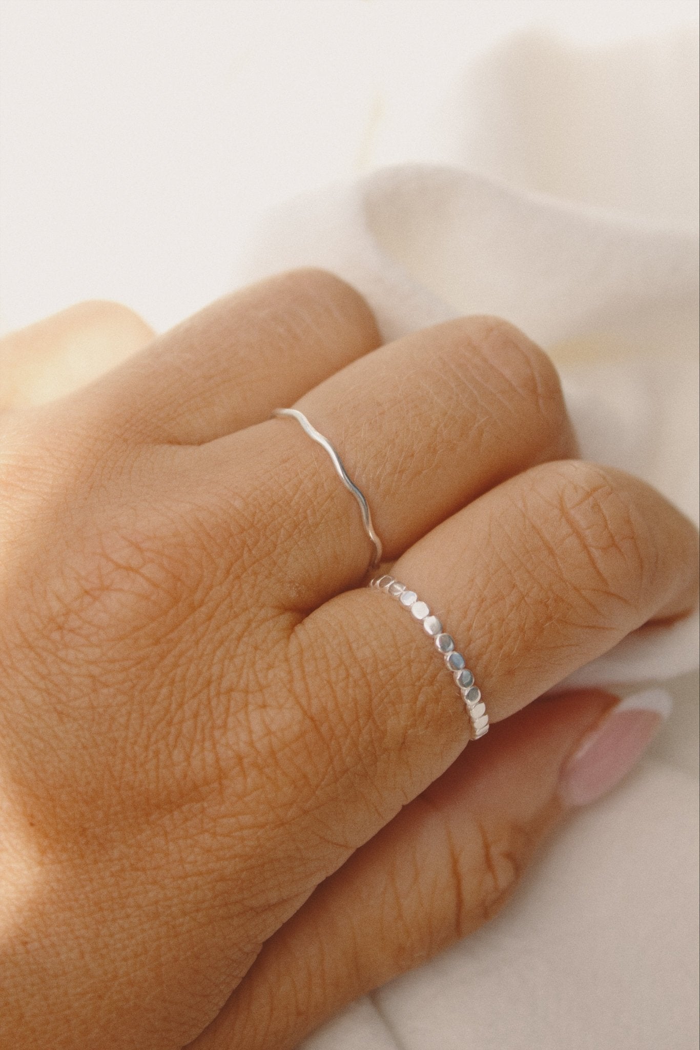 Sterling Silver Flat Beaded Stacking Ring - Jewellery Hut