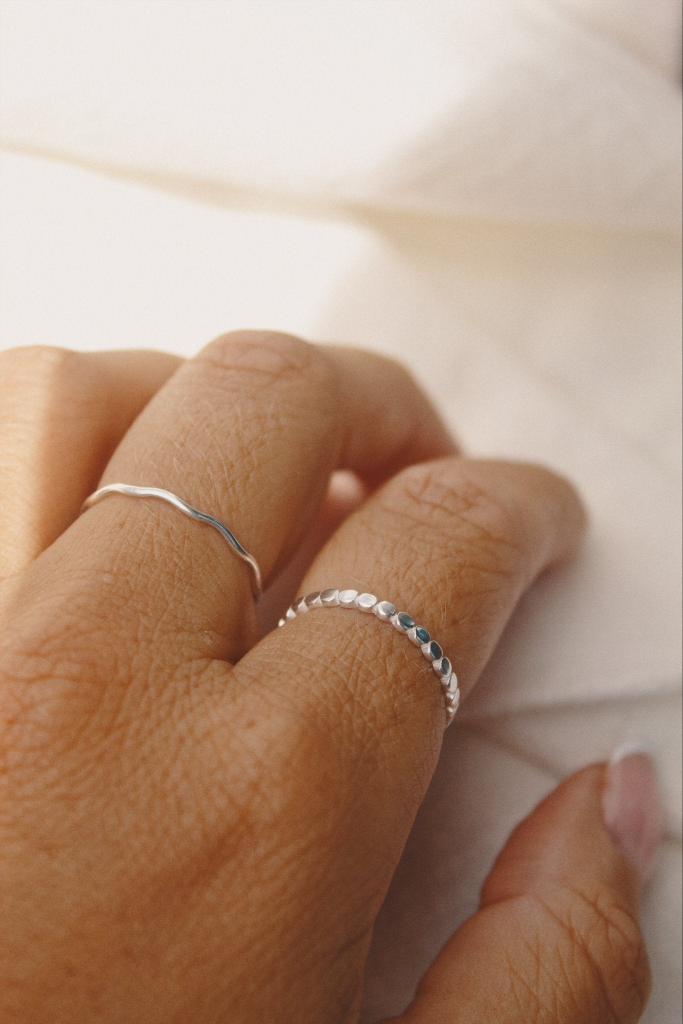 Sterling Silver Flat Beaded Stacking Ring - Jewellery Hut