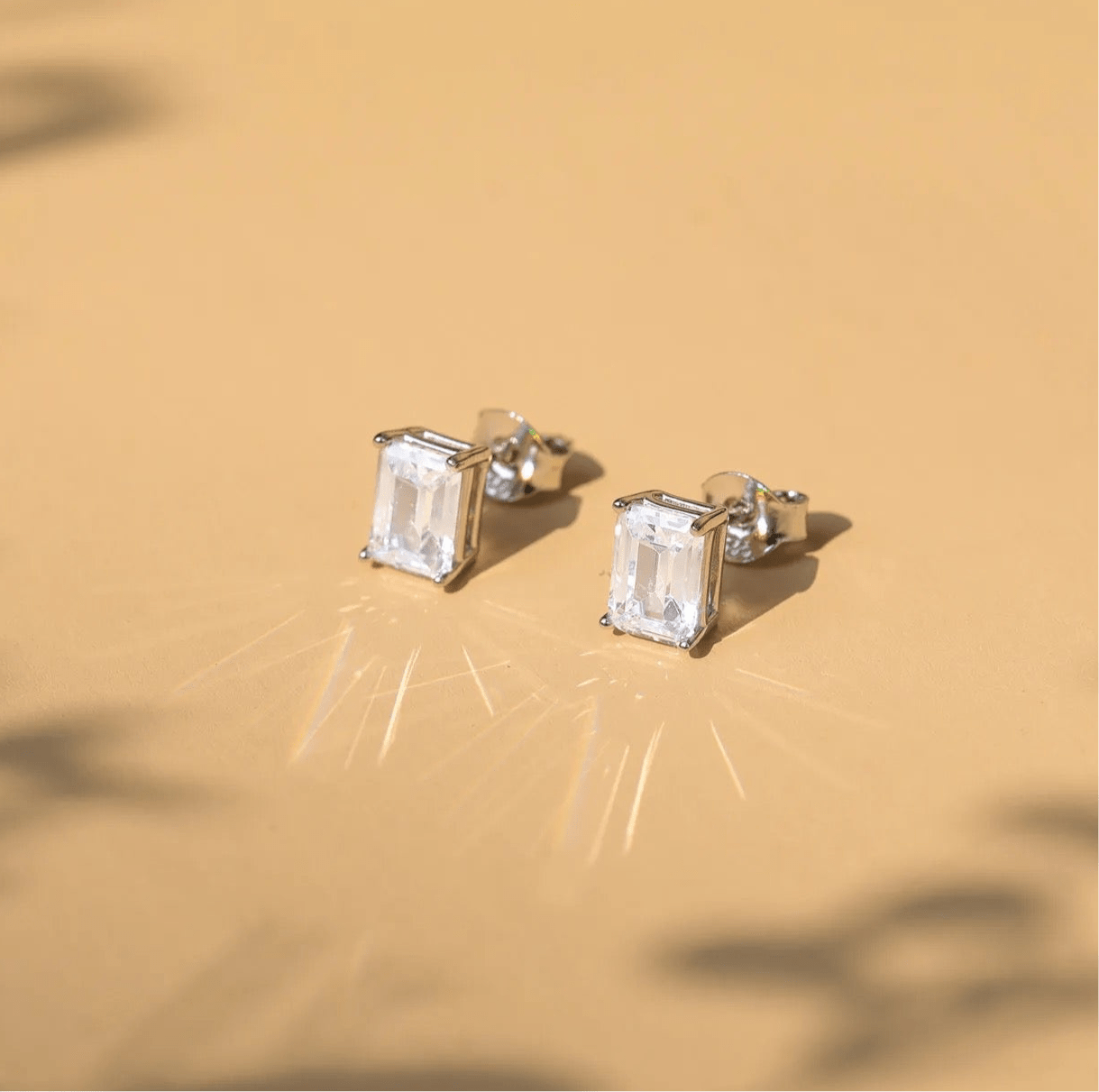 Sterling Silver Rectangle Cubic Stud Earrings - Jewellery Hut