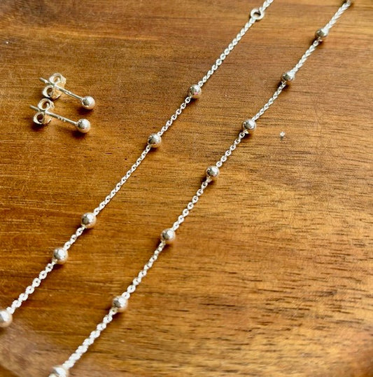 Sterling Silver Satellite Necklace and Ball Stud Set - Jewellery Hut