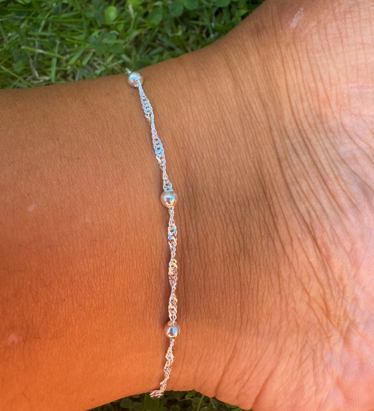 Sterling Silver Twisted Satellite Anklet - Jewellery Hut